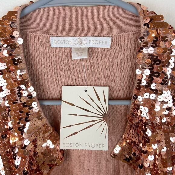 Boston Proper Rose Gold Must Have Sequin Cardigan Jacket - Picture 7 of 7